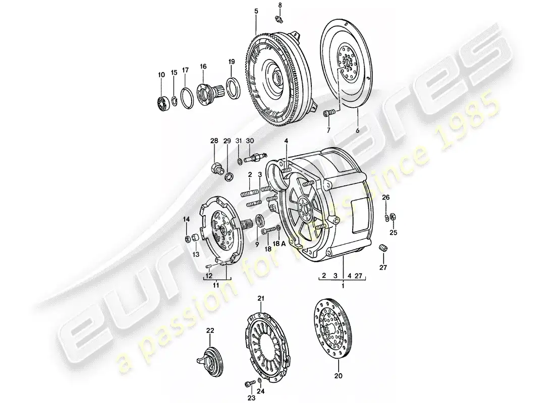 porsche 1982 (911) convertidor de par - carcasa del convertidor - spm diagrama de piezas