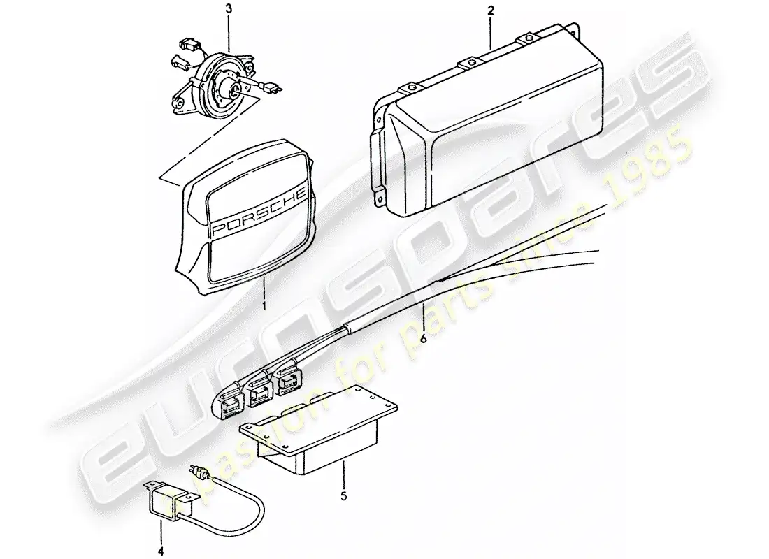 porsche 1992 (928) airbag - unidad de airbag - unidad de interruptor diagrama de piezas