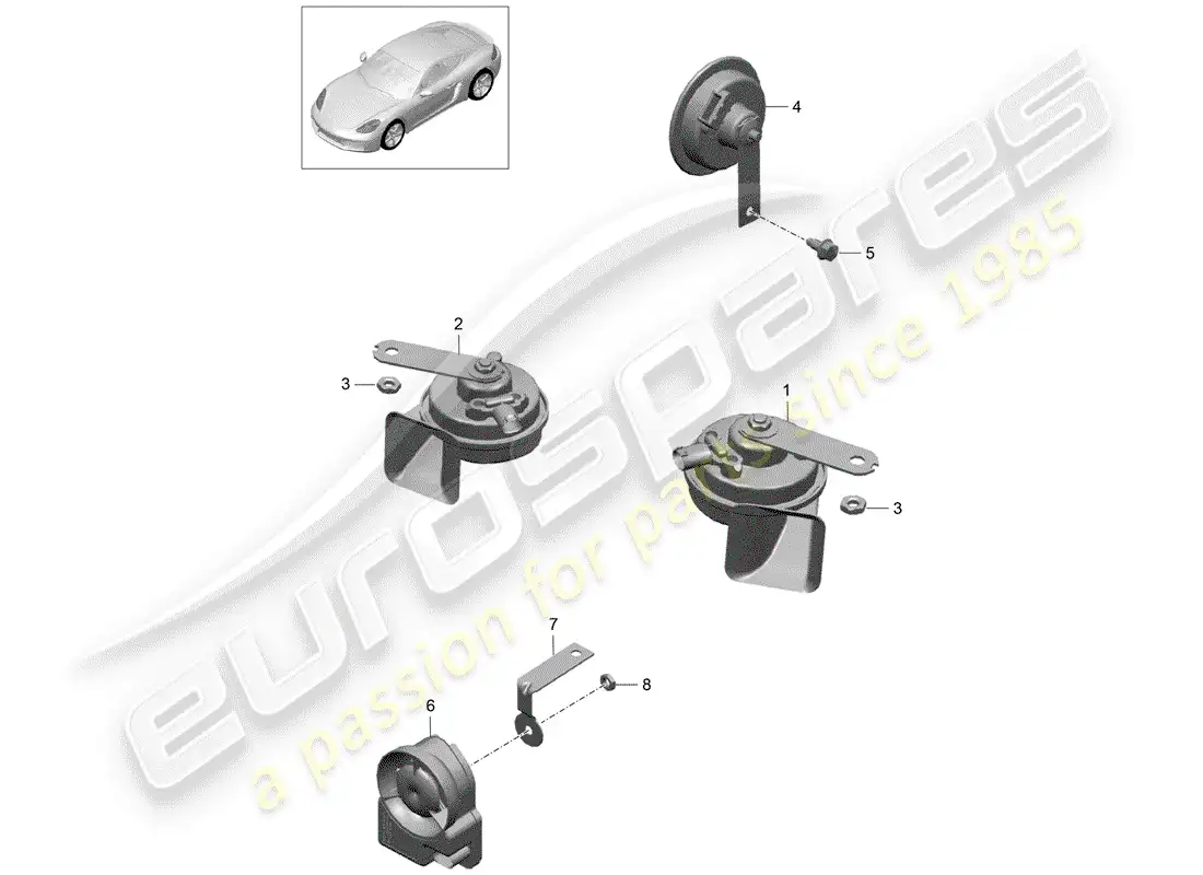 porsche 2018 (718 cayman) cuerno de fanfarria diagrama de piezas