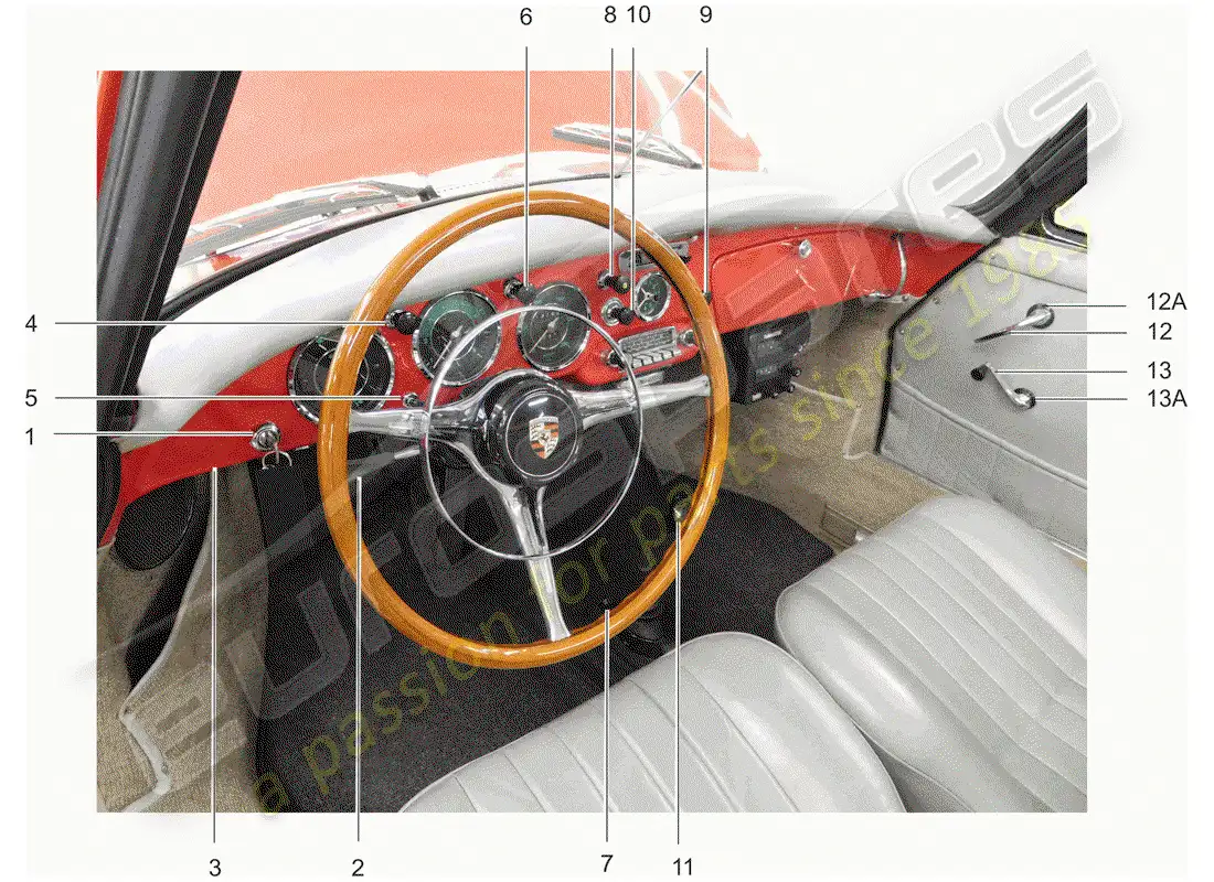 porsche 1964 (356b/356c) botón - configuración - interruptor diagrama de piezas