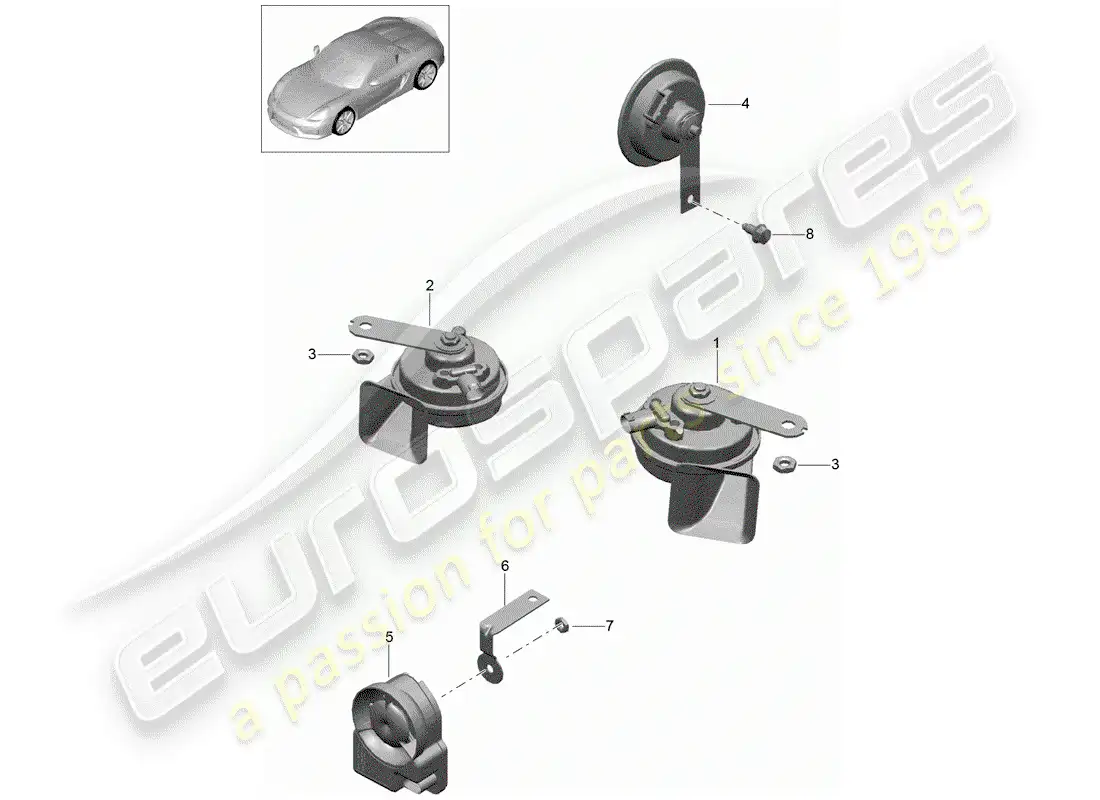 porsche 2016 (981 boxster spyder) cuerno de fanfarria diagrama de piezas