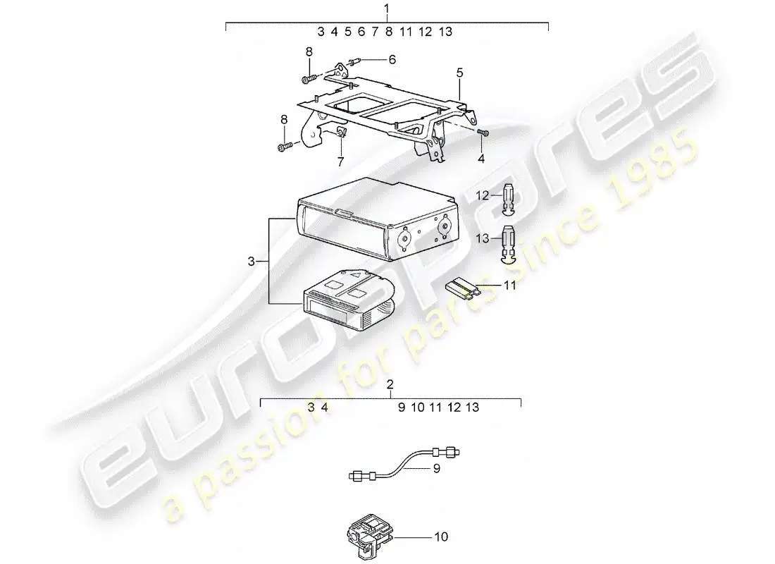 porsche 2011 (tequipment cayenne) cambiador de cd diagrama de piezas