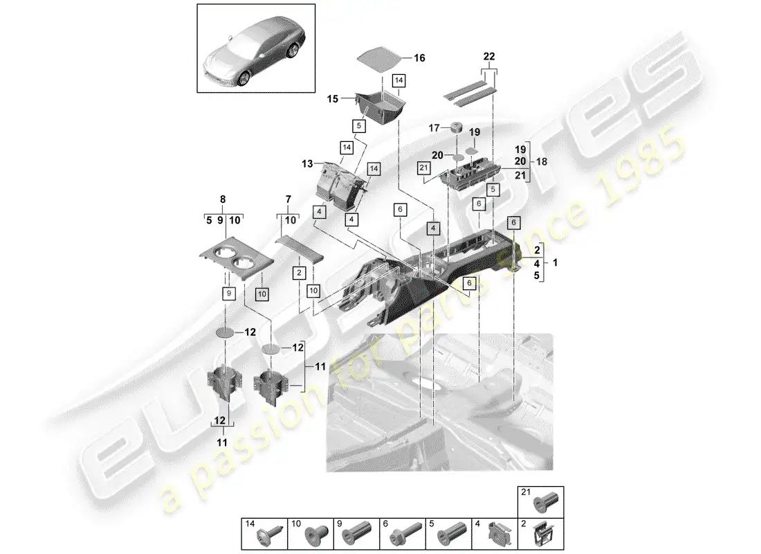 porsche 2019 (panamera 971-1) center console diagrama de piezas