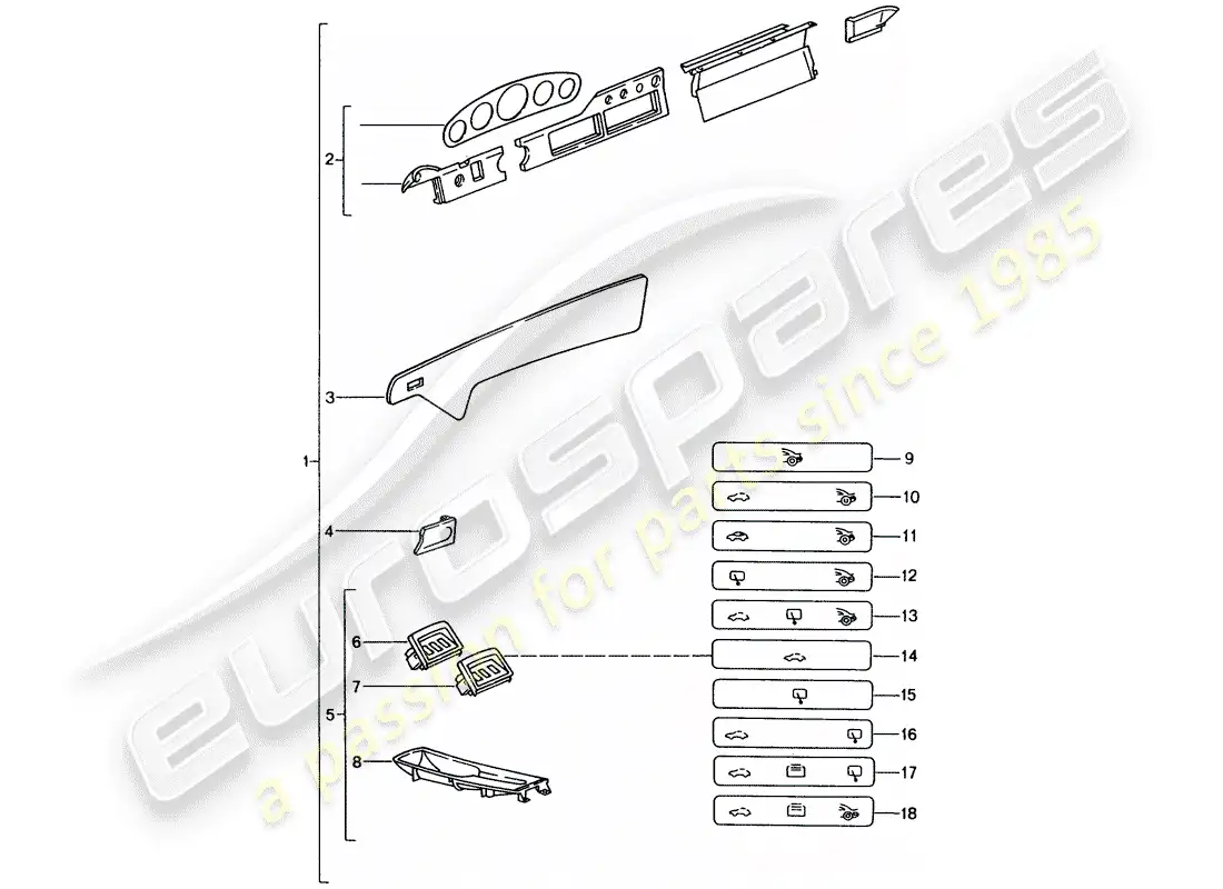 porsche 1999 (tequipment) compartimiento de pasajero diagrama de piezas