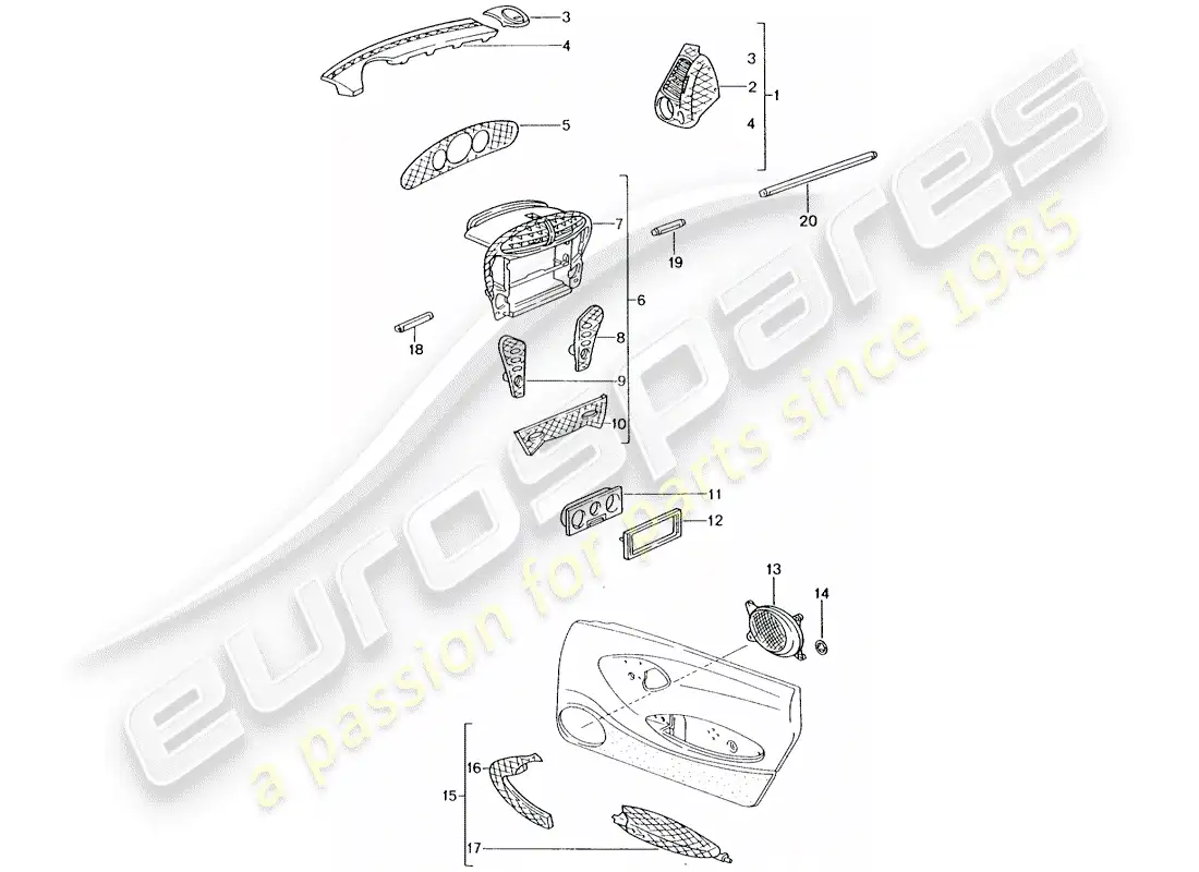 porsche 1999 (tequipment) compartimiento de pasajero diagrama de piezas
