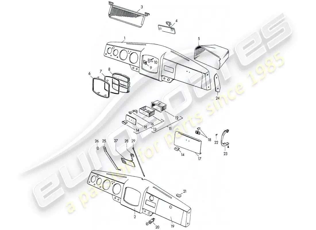 porsche 1952 (356/356a) panel diagrama de piezas