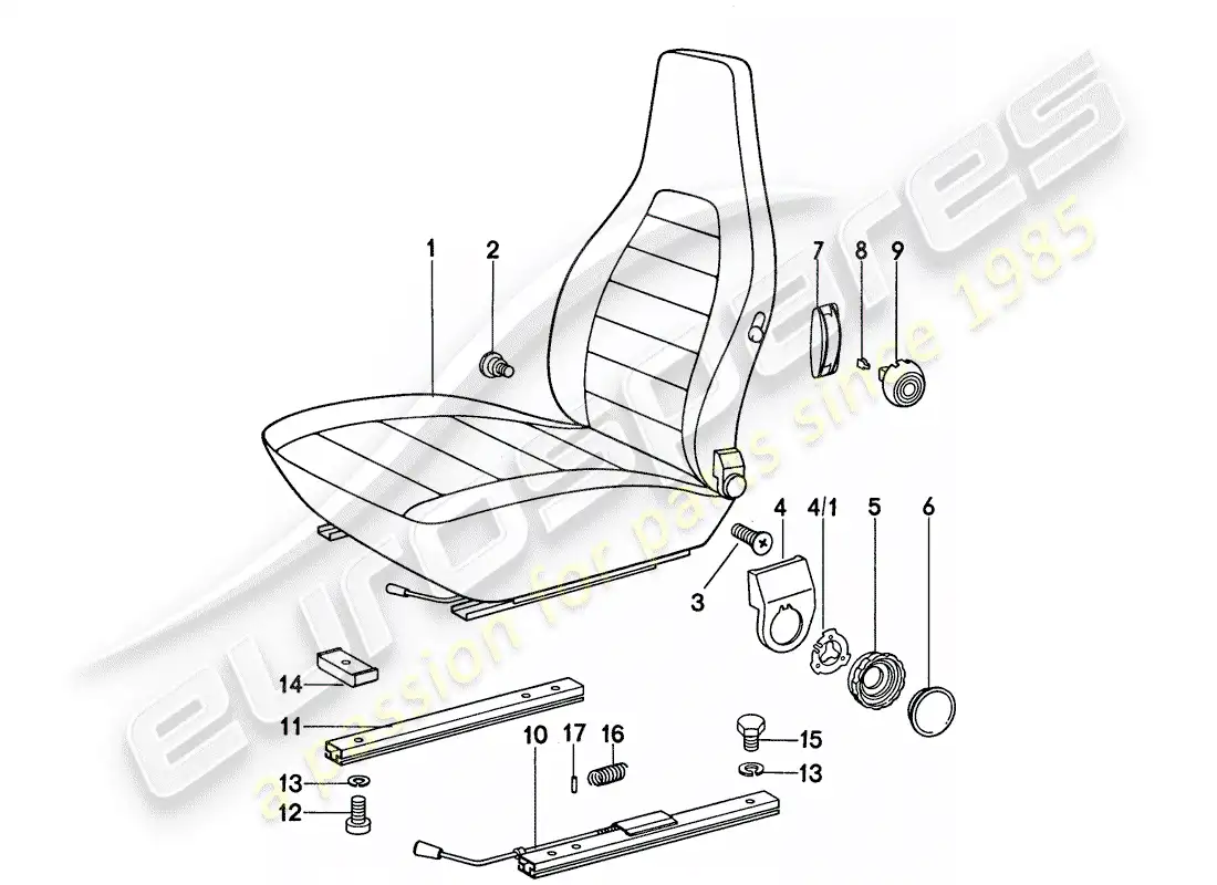 porsche 1975 (911) asiento delantero - completo diagrama de piezas