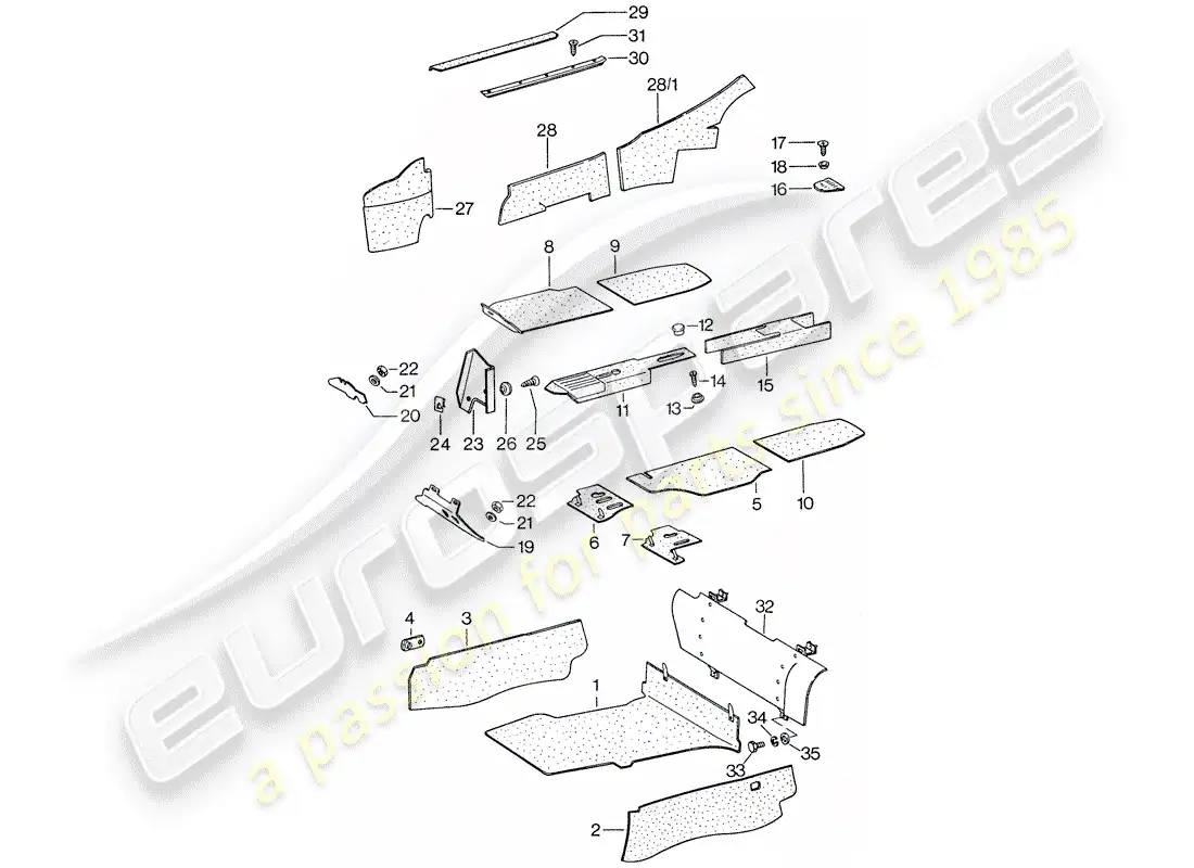 porsche 1975 (911) recubrimiento diagrama de piezas
