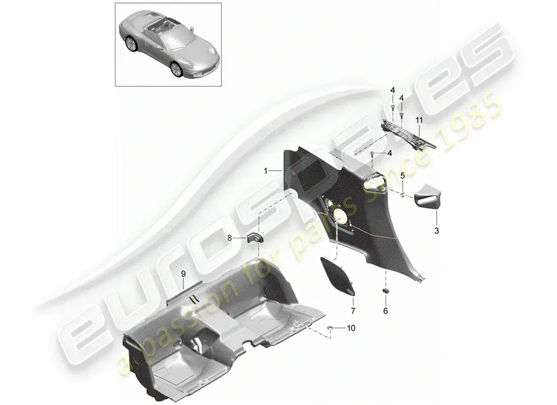 porsche 2015 (991-1) panel de adorno de cuarto diagrama de piezas