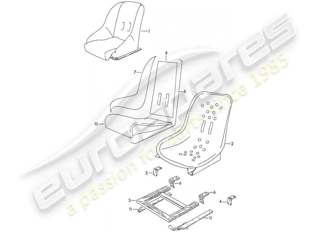 porsche 1952 (356/356a) asiento delantero diagrama de piezas