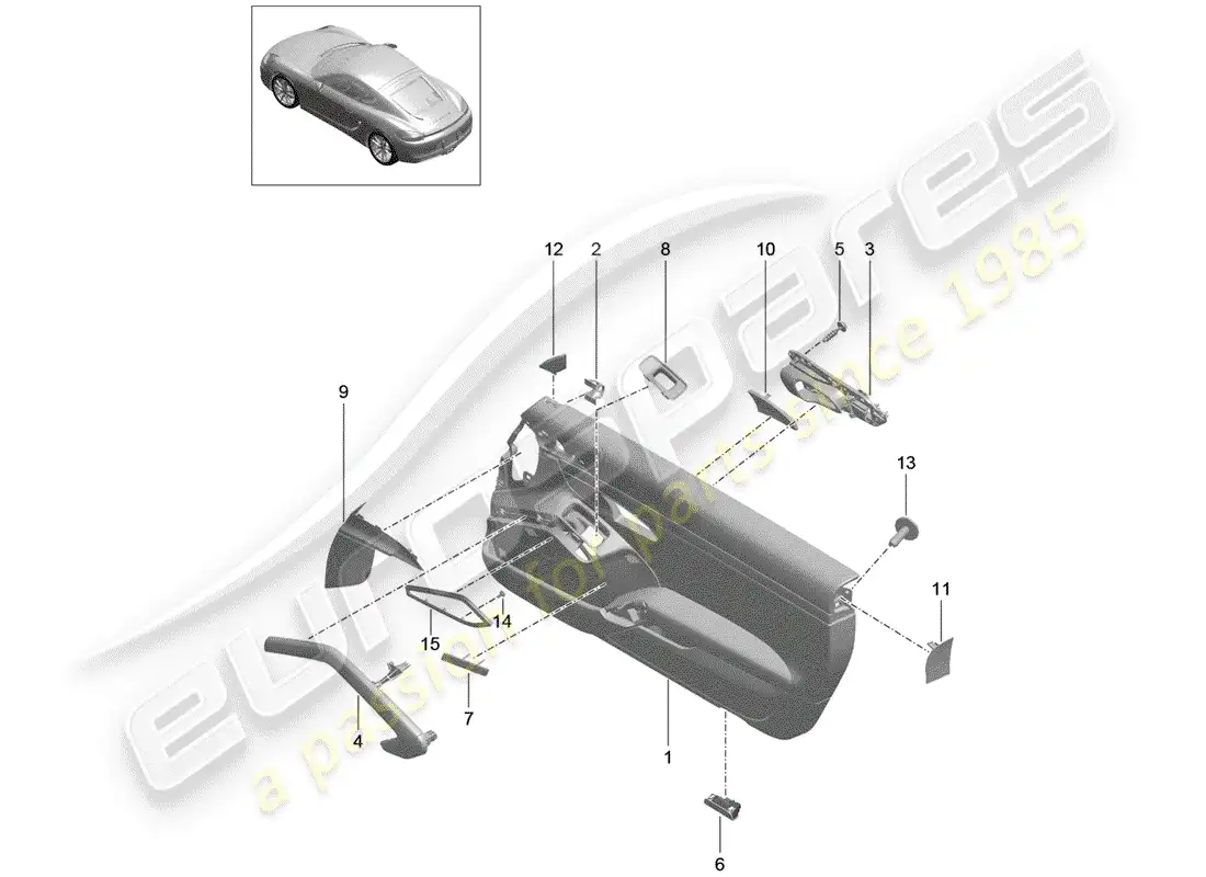 porsche 2016 (981 cayman) panel de la puerta diagrama de piezas