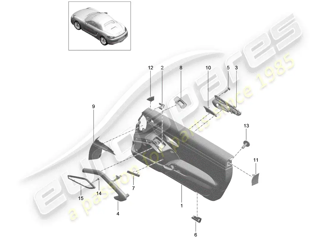 porsche 2016 (981 boxster) panel de la puerta diagrama de piezas