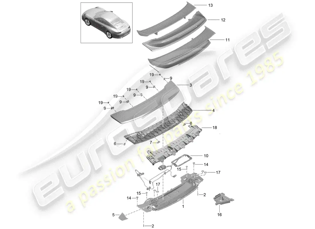 porsche 2014 (991-1) alerón trasero diagrama de piezas