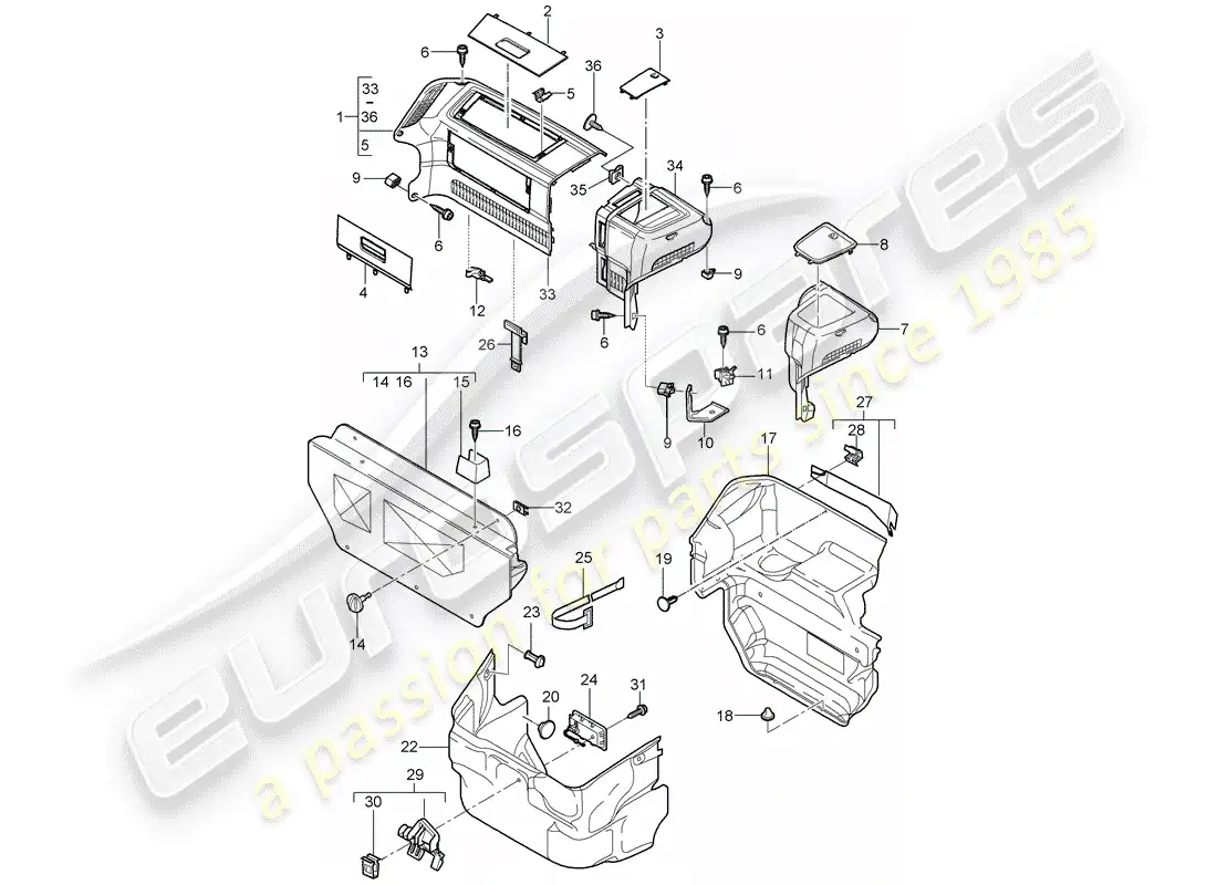 porsche 2012 (997-2) compartimiento de equipaje diagrama de piezas