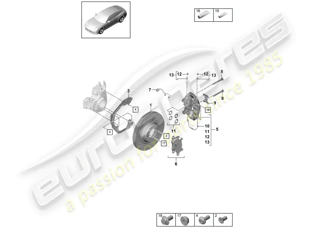 porsche 2018 (panamera 971-1) frenos de disco diagrama de piezas