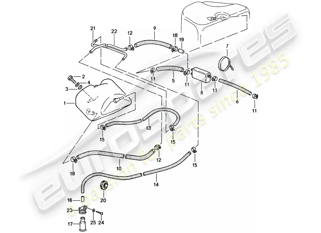 porsche 1989 (911) ventilación del tanque diagrama de piezas