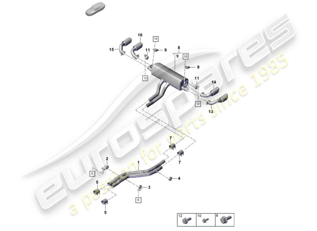 porsche 2023 (cayenne e3 pa) sistema de escape versión deportiva silenciador delantero silenciador trasero diagrama de piezas del tubo de escape