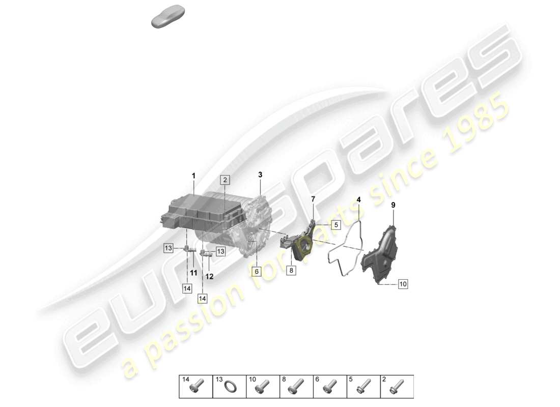 porsche 2026 (taycan 9j1-2) motor de tracción para accionamiento eléctrico piezas individuales eje trasero diagrama de piezas