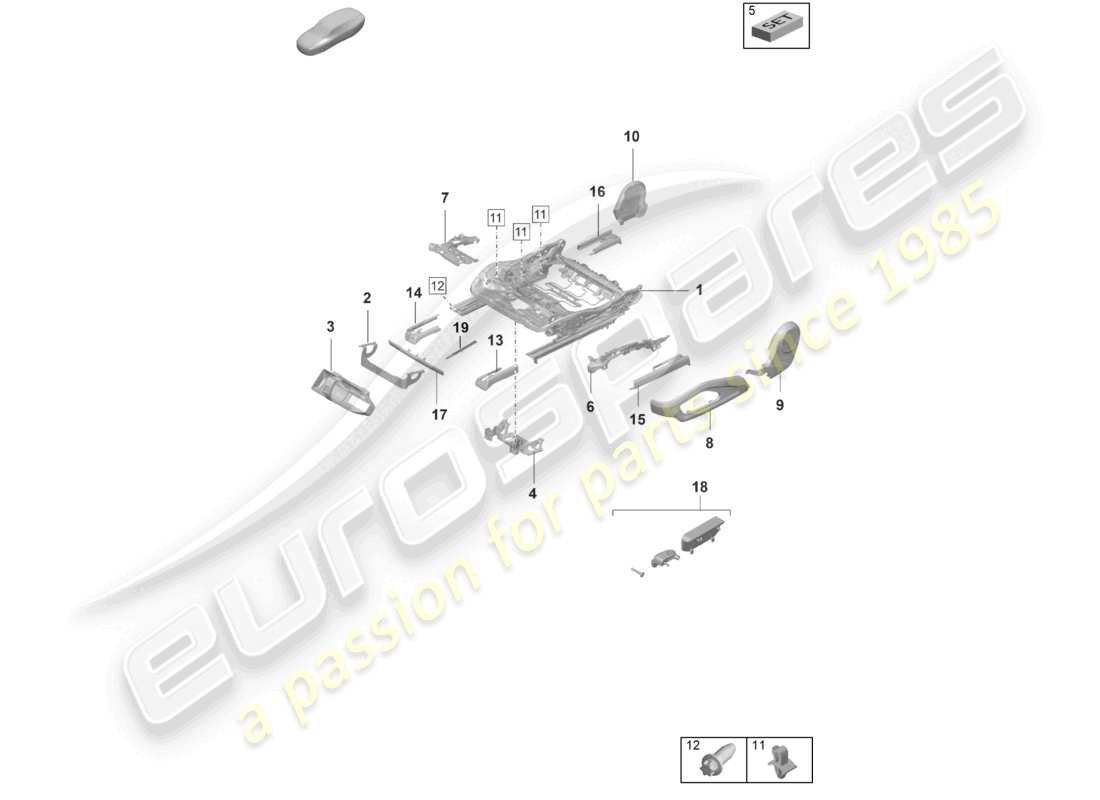 porsche 2021 (taycan 9j1-1) marco del asiento accesorios varios asiento cómodo asiento deportivo diagrama de piezas