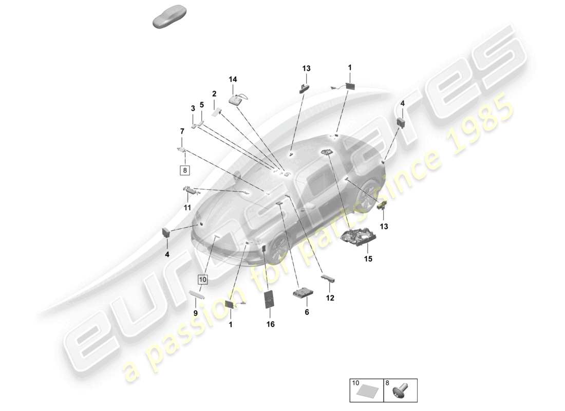 porsche 2026 (taycan 9j1-2) diagrama de piezas del lector de tarjetas con chip frontal aéreo para sistema de peaje de carreteras