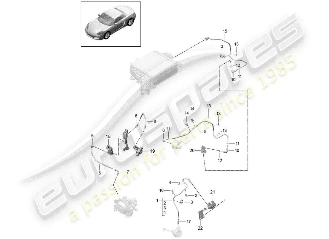 porsche 2018 (718 boxster) línea de control diagrama de piezas