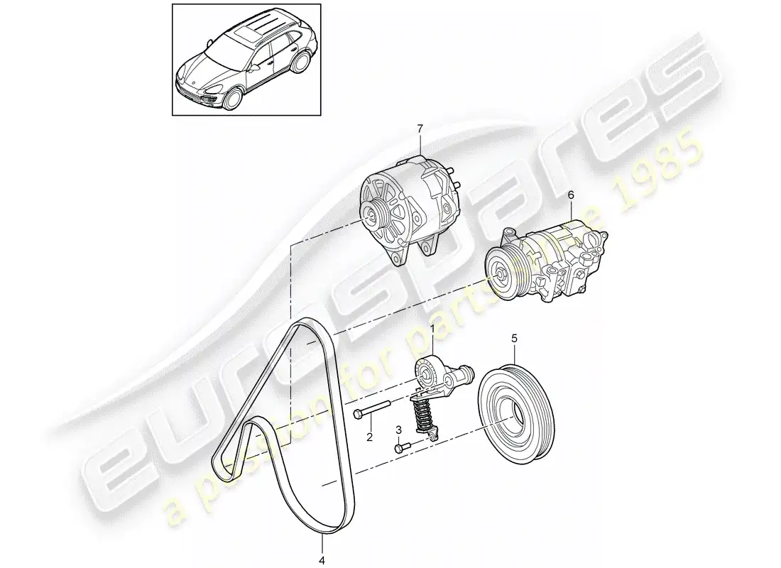 porsche 2014 (cayenne e2 92a) tensor de la correa diagrama de piezas