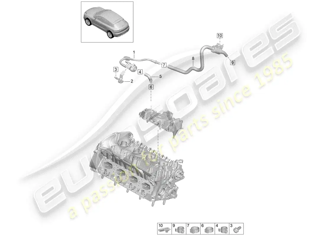 porsche 2019 (macan) breather line diagrama de piezas