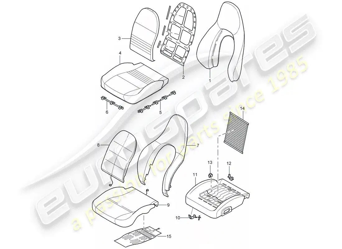 porsche 2004 (996 turbo / gt2) cubierta - parte de espuma - asiento deportivo diagrama de piezas