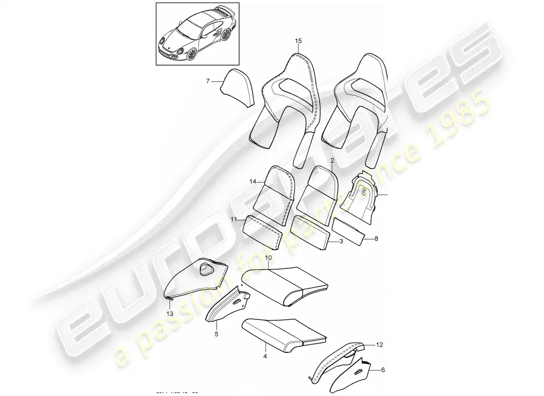 porsche 2013 (997-2 turbo / gt2 rs) parte de espuma diagrama de piezas