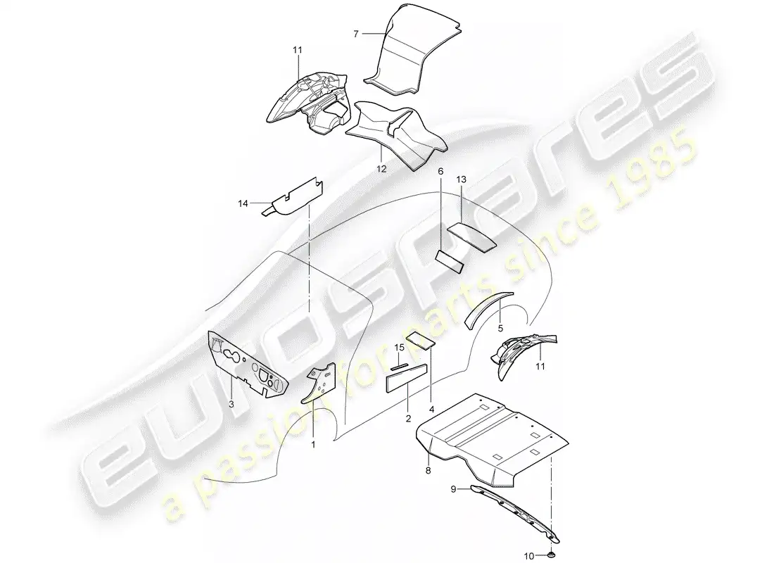 porsche 2007 (997-1) diagrama de piezas de la carcasa del cuerpo