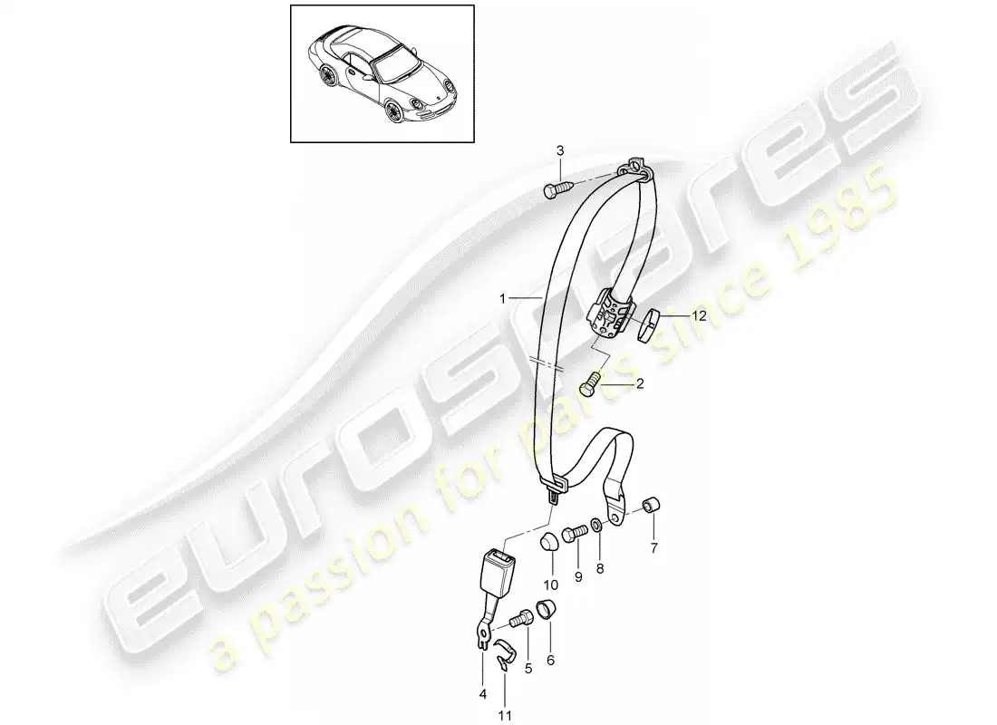 porsche 2012 (997-2) cinturón de seguridad diagrama de piezas