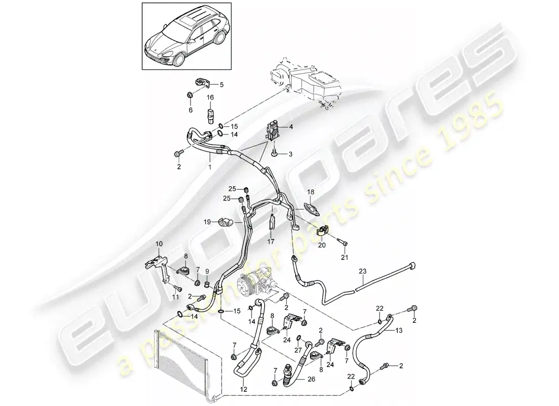 porsche 2013 (cayenne e2 92a) diagrama de piezas del circuito refrigerante