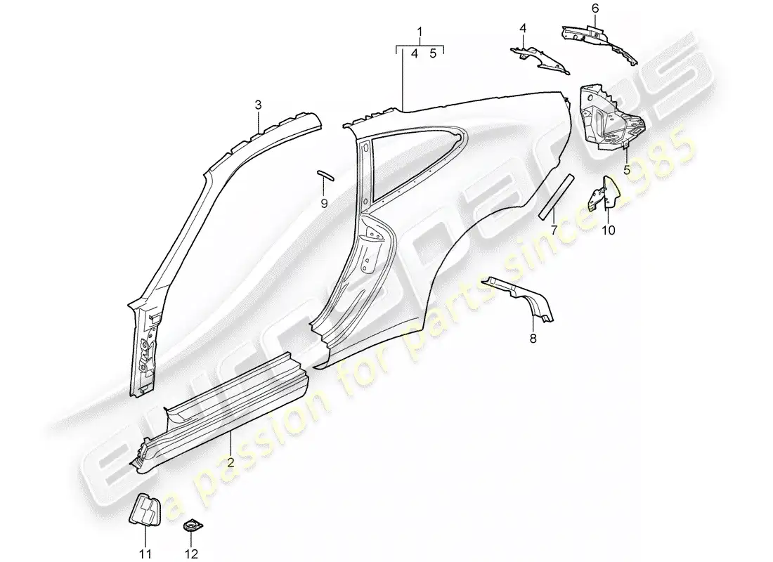 porsche 2007 (997-1) diagrama de piezas del panel lateral