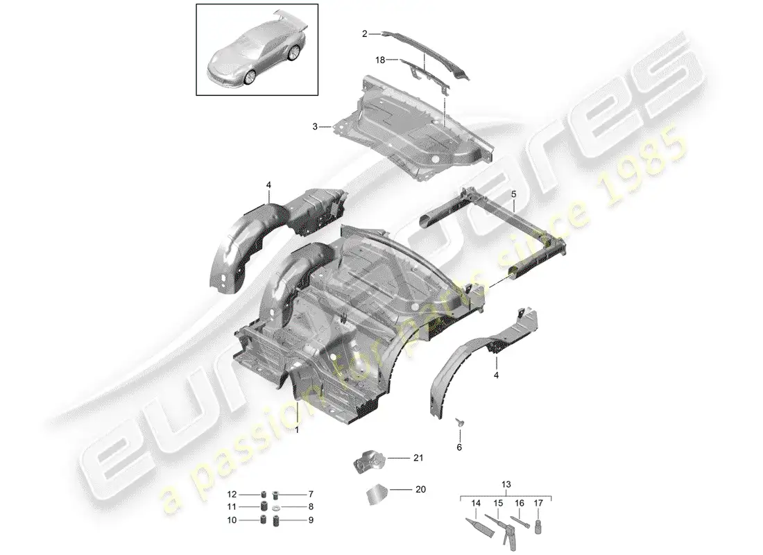 porsche 2018 (991-2 r/gt3/rs) extremo posterior diagrama de piezas
