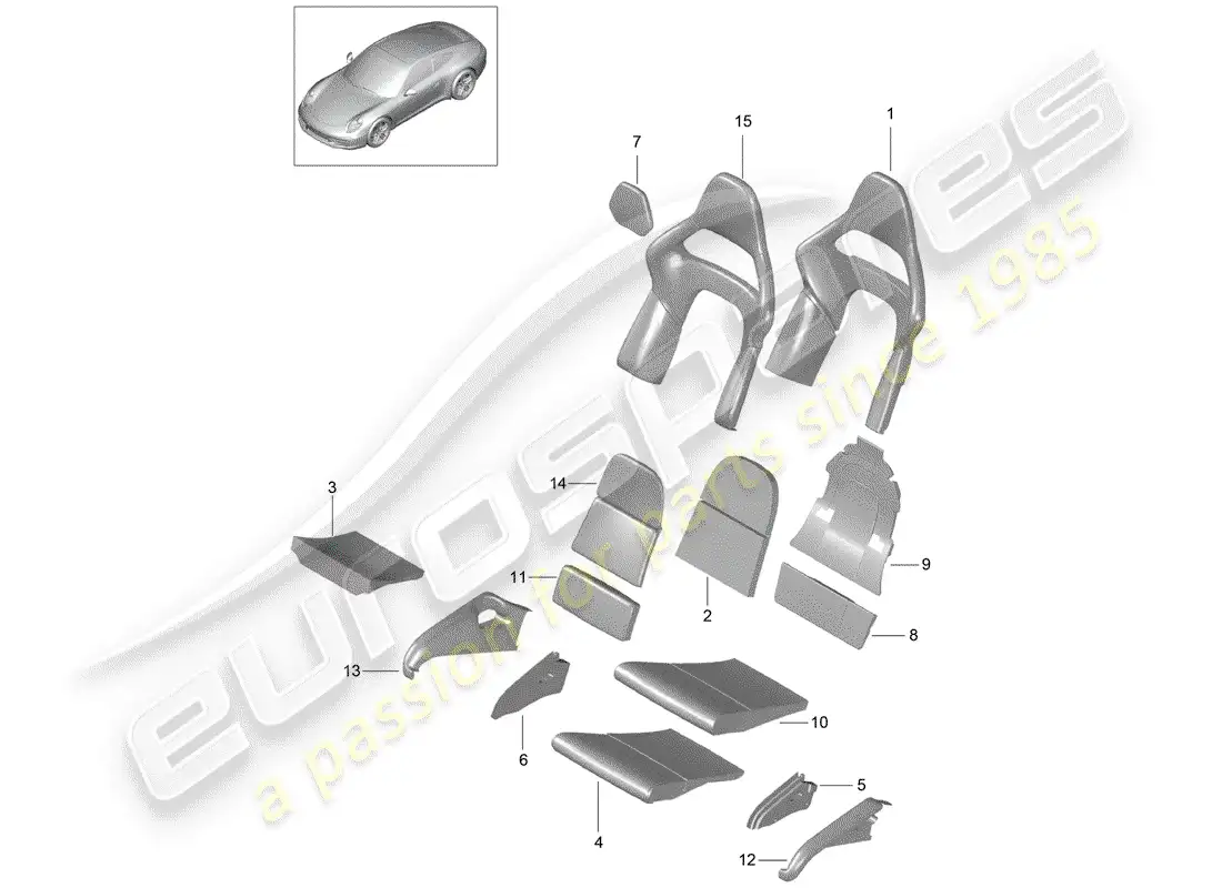 porsche 2014 (991-1) parte de espuma diagrama de piezas