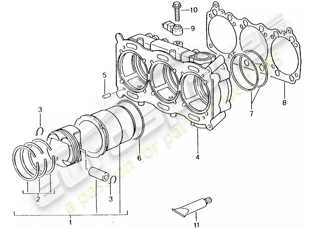 porsche 2004 (996 turbo / gt2) cilindro con pistones - ver manual de taller diagrama de piezas