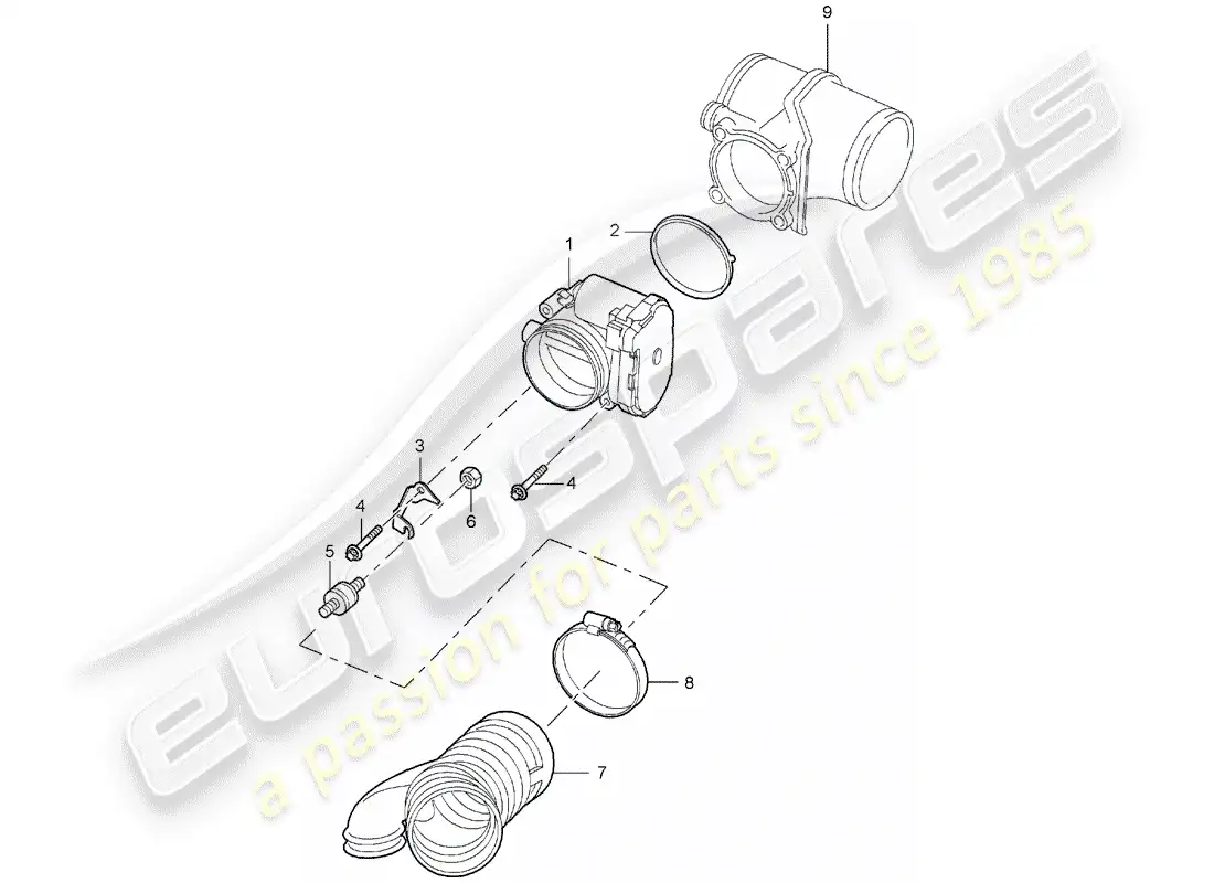 porsche 2007 (997-1) diagrama de piezas del cuerpo del acelerador