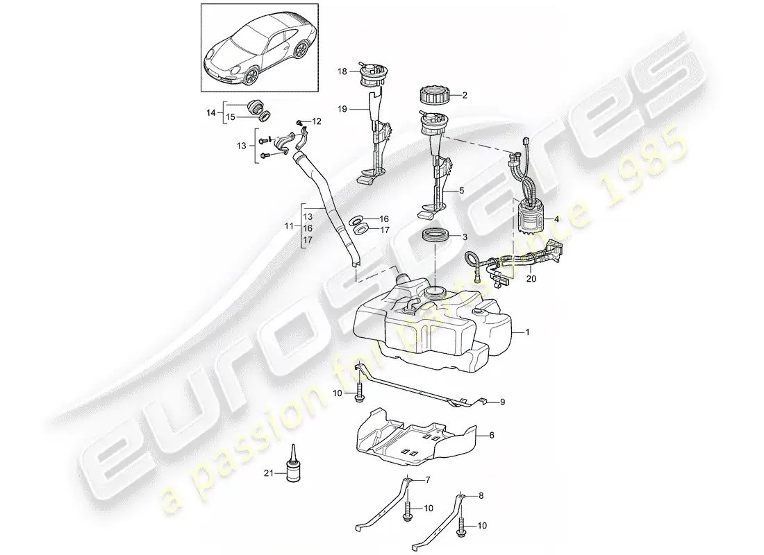 porsche 2012 (997-2) depósito de combustible diagrama de piezas