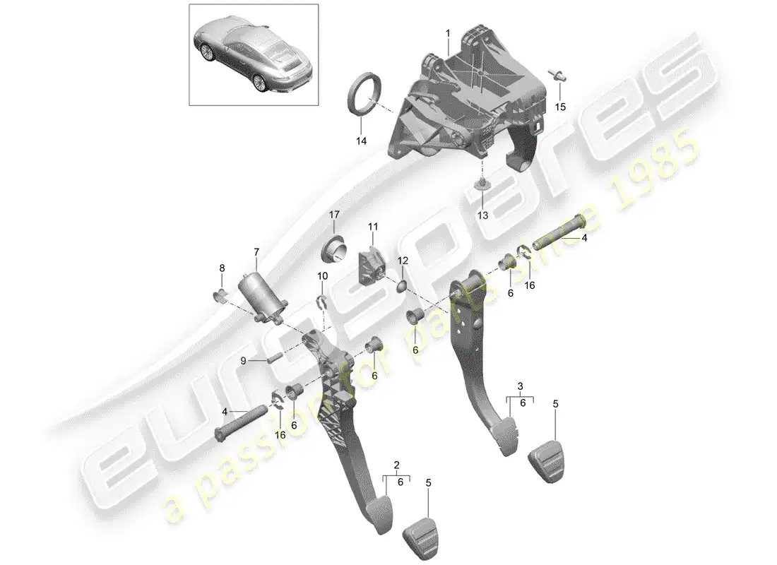 porsche 2020 (991-2) brake and acc. pedal assembly diagrama de piezas