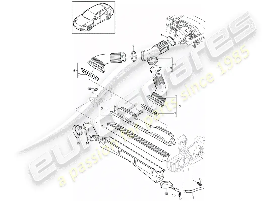 porsche 2014 (panamera 970) sistema de limpieza de aire diagrama de piezas