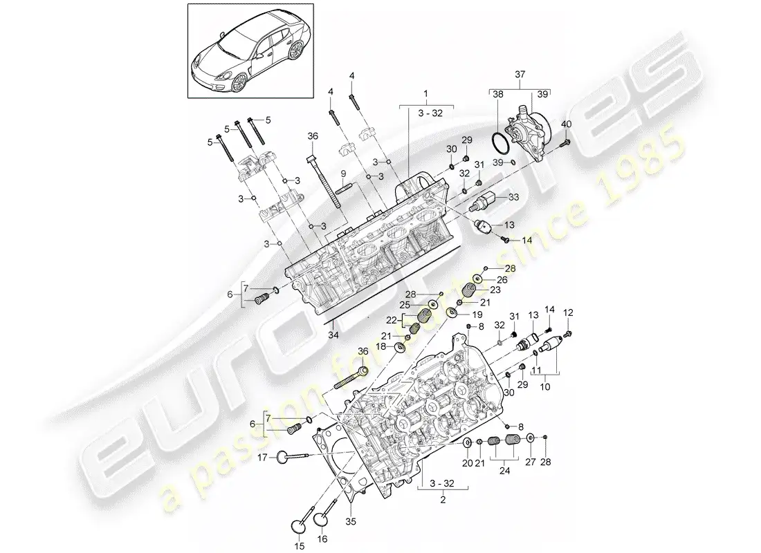 porsche 2013 (panamera 970) cabeza de cilindro diagrama de piezas