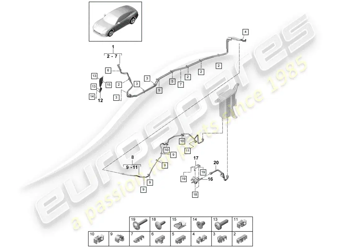 porsche 2017 (panamera 971-1) línea de combustible diagrama de piezas