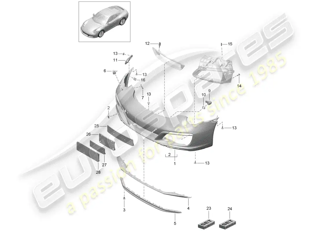 porsche 2020 (991-2) parachoque diagrama de piezas