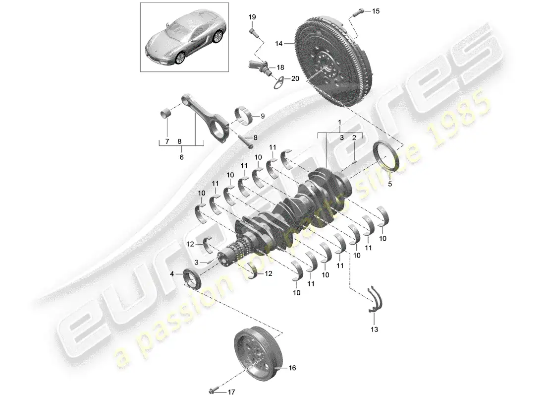 porsche 2016 (981 cayman) cigüeñal diagrama de piezas