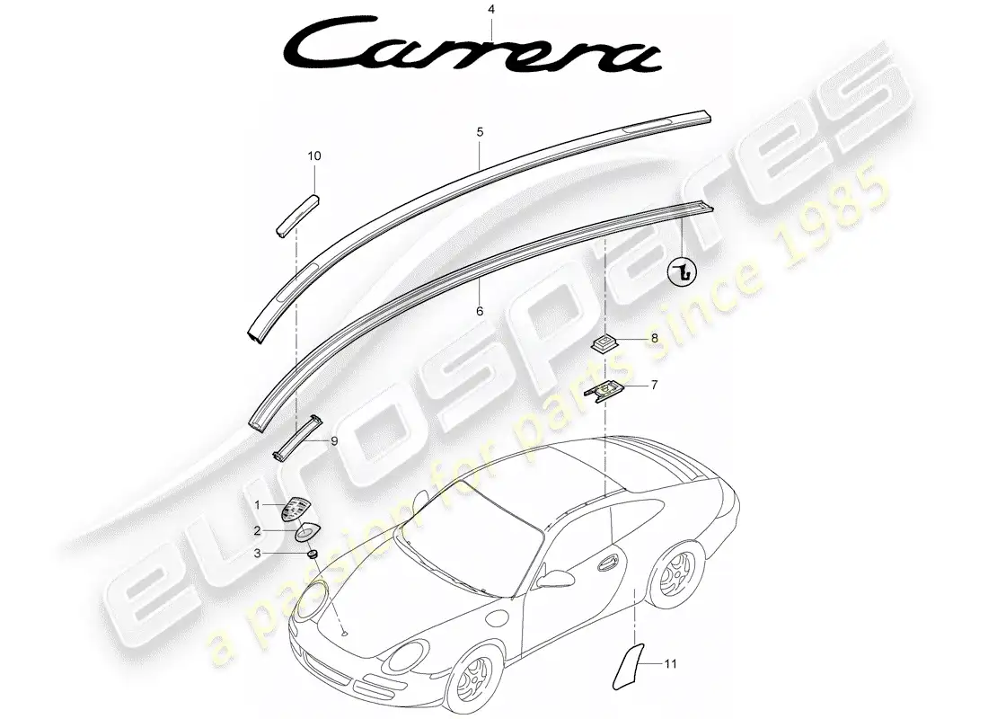 porsche 2007 (997-1) placas de identificación diagrama de piezas