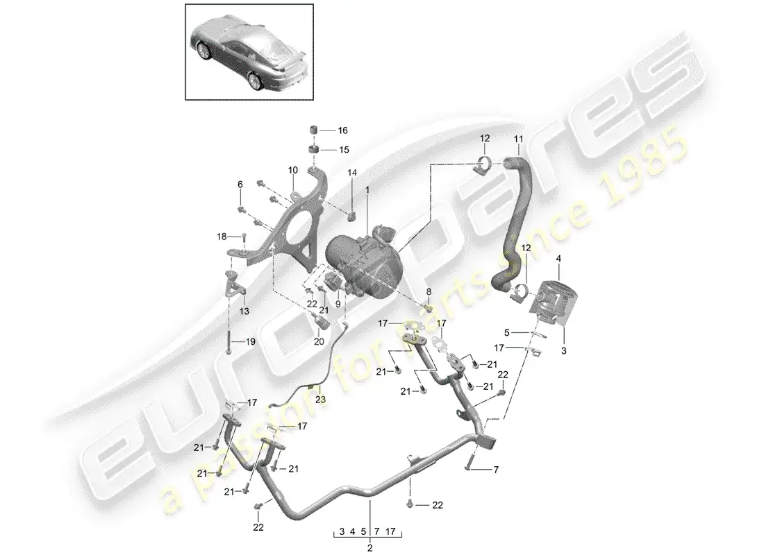 porsche 2016 (991-1 r/gt3/rs) bomba de aire secundario diagrama de piezas
