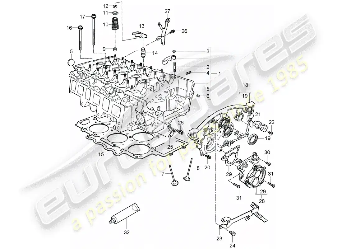 porsche 2007 (cayenne e1 9pa) cabeza de cilindro diagrama de piezas