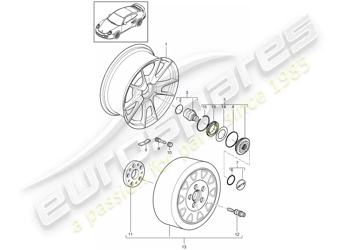 porsche 2013 (997-2 turbo / gt2 rs) cierre centralizado diagrama de piezas