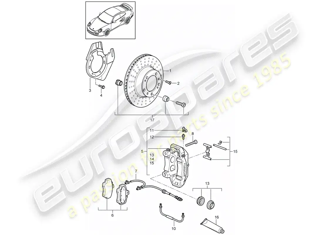 porsche 2013 (997-2 turbo / gt2 rs) frenos de disco diagrama de piezas