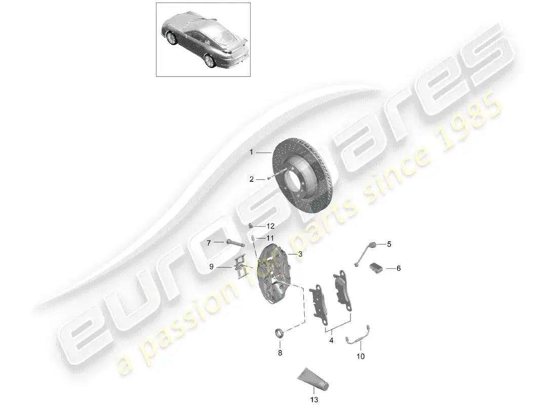 porsche 2014 (991-1 r/gt3/rs) frenos de disco diagrama de piezas